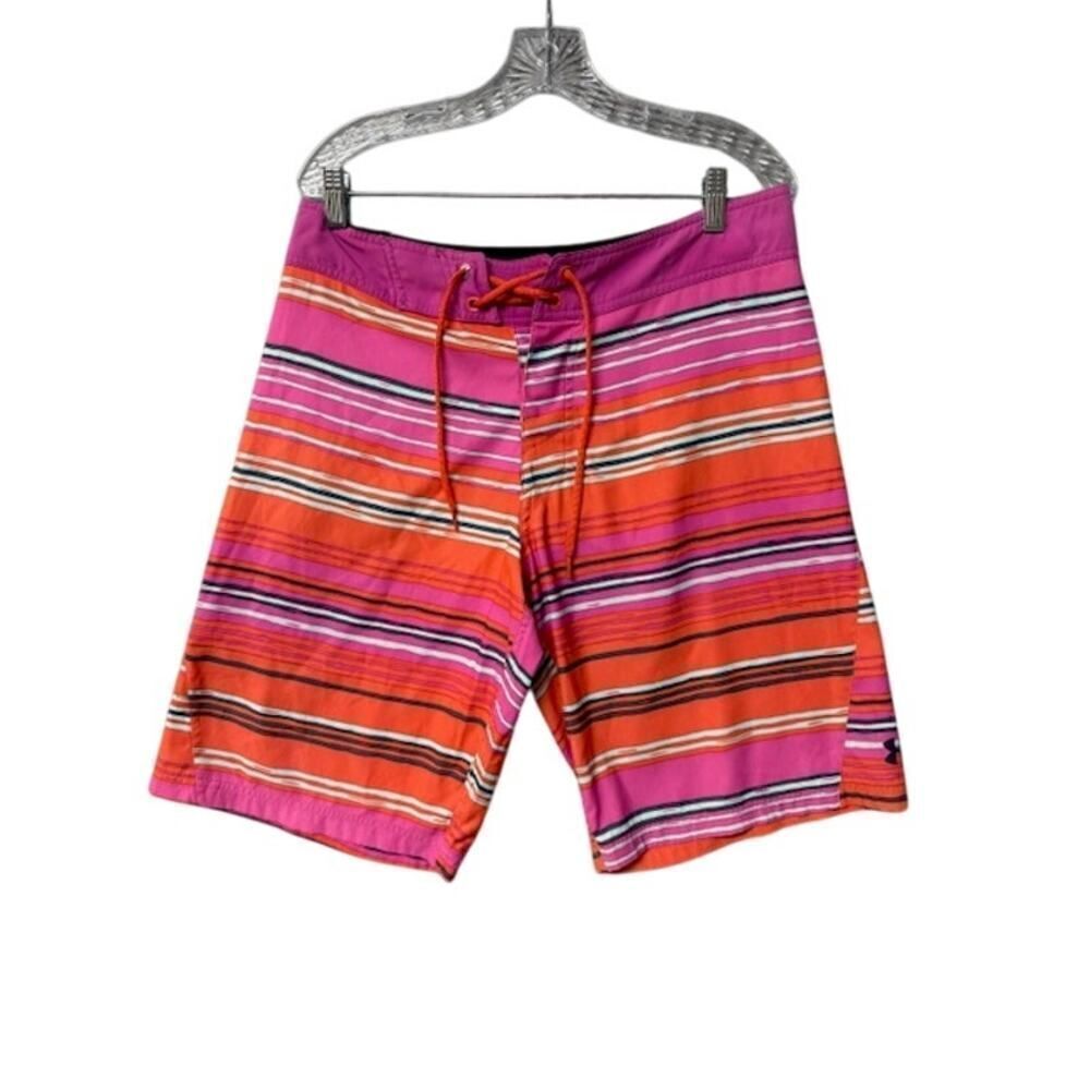 Under Armour Board Shorts Mens 32 Pink Orange HeatGear Swim Trunks